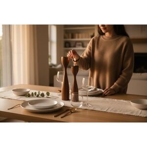 Mid Century Danish Teak Tulip Candlesticks Set of 2 MCM Warm Gold Tone 7" & 9"